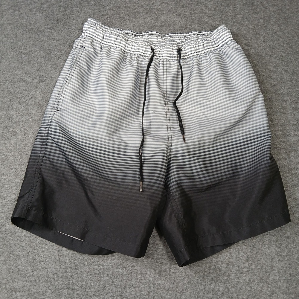 Calvin Klein Mens Ombre Striped Swim Trunks‎ Black Grey White Small RN54163